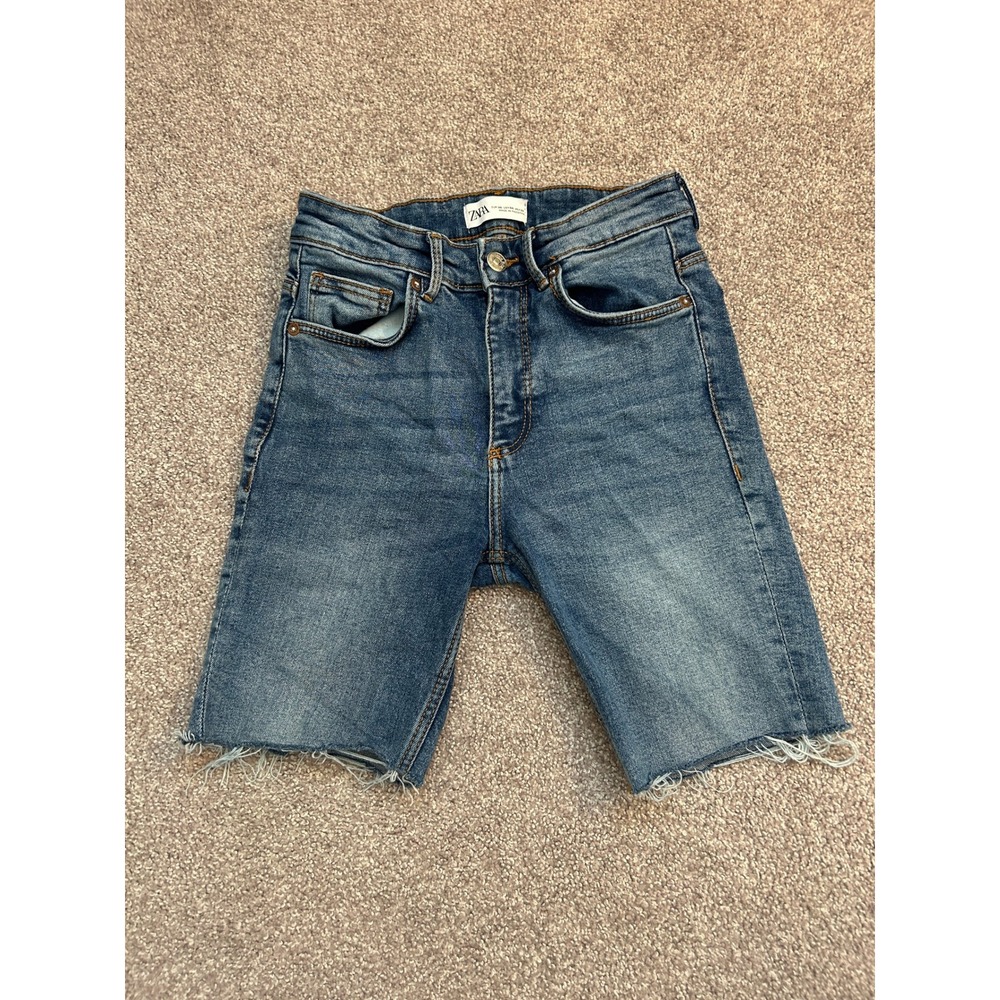 Zara Denim Shorts Womens 4 Blue Excellent Raw Hem High Rise Bermuda Cutoffs